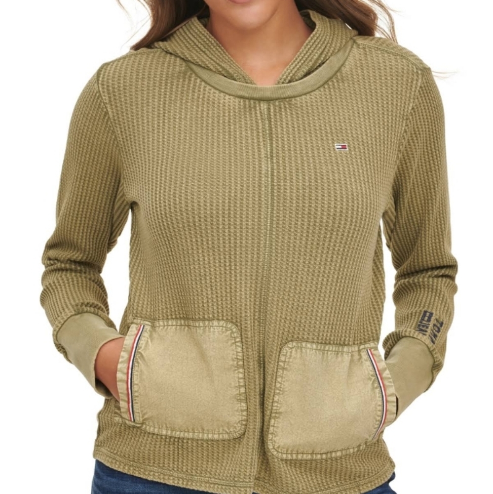 Tommy Hilfiger mixed media waffle hoodie shirt sz XL